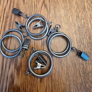 Set of 8 Pewter Metal Curtain Slide Rings with Clips 1.25 Inch Gray Easy Open